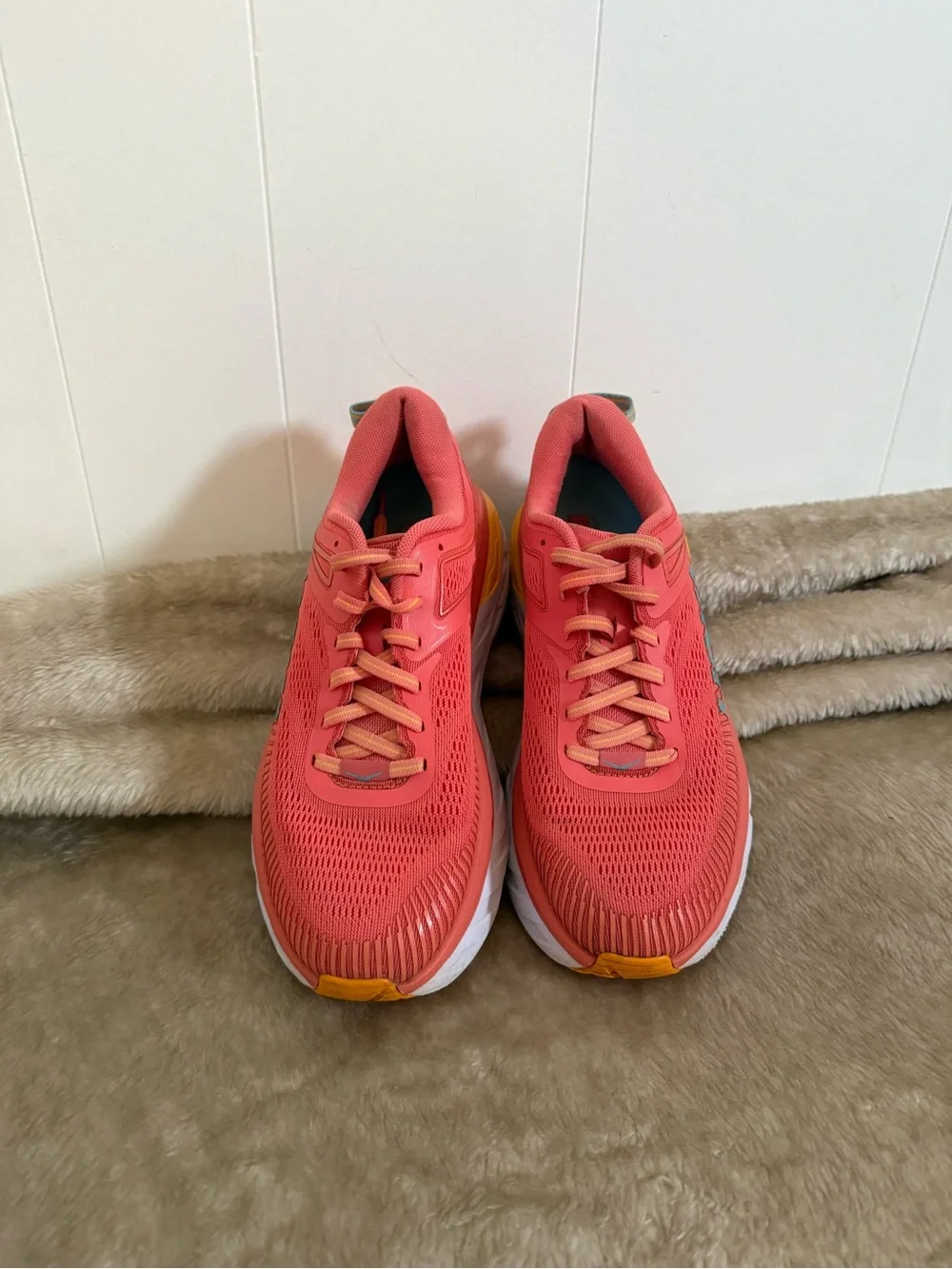 HOKA Bondi 7  Coral and Turquoise Women's Running Shoe